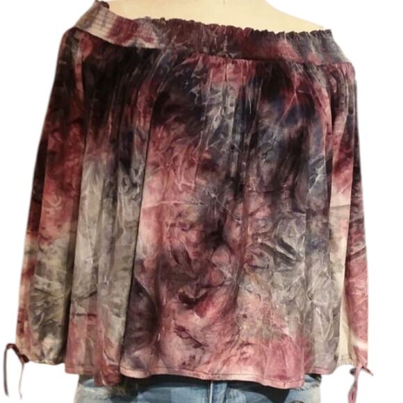 AE Outfitters Y2K Top Women's Large Off-Shoulder Watercolor Rock Concert Velvet - Picture 1 of 7